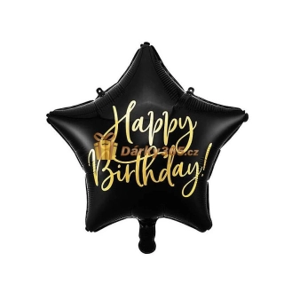 Fóliový balón " Happy Birthday " hvězda černá 40 cm
