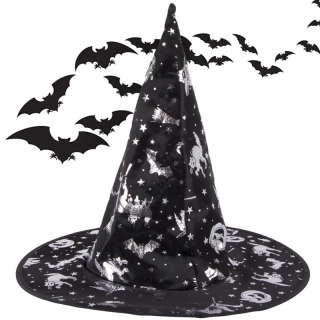 Čarodějnický klobouk na Halloween – černá špičatá čepice ke kostýmu čarodějnice